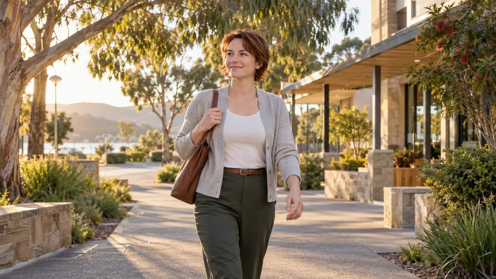 A South African professional walks through a regional Australian town.